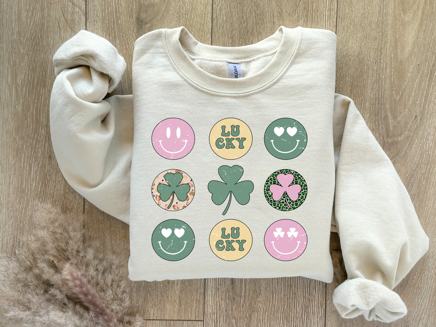 St. Patrick's Day Sweatshirt / Groovy Smiley design sweatshirt / shamrock design sweatshirt crewneck