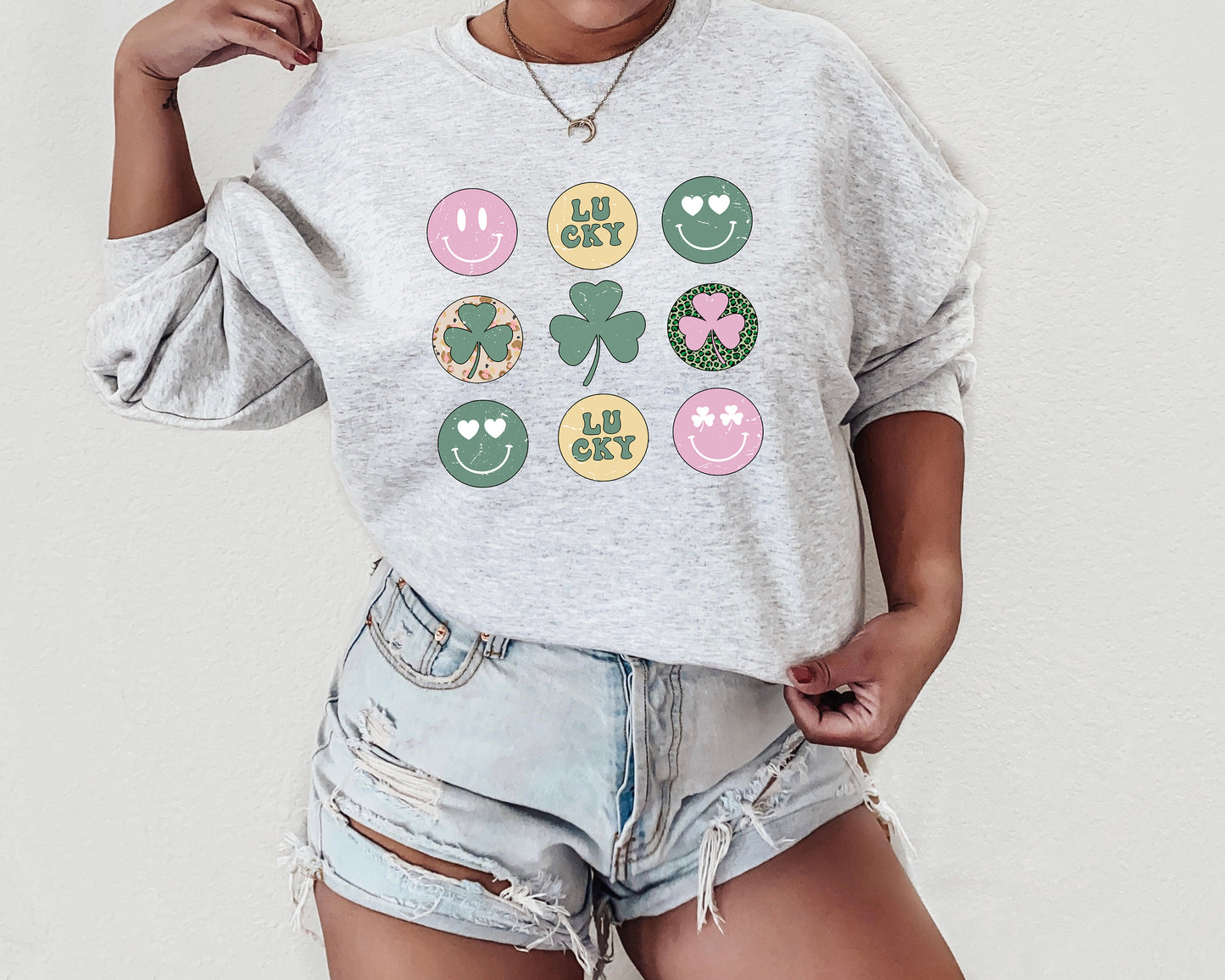 St. Patrick's Day Sweatshirt / Groovy Smiley design sweatshirt / shamrock design sweatshirt crewneck