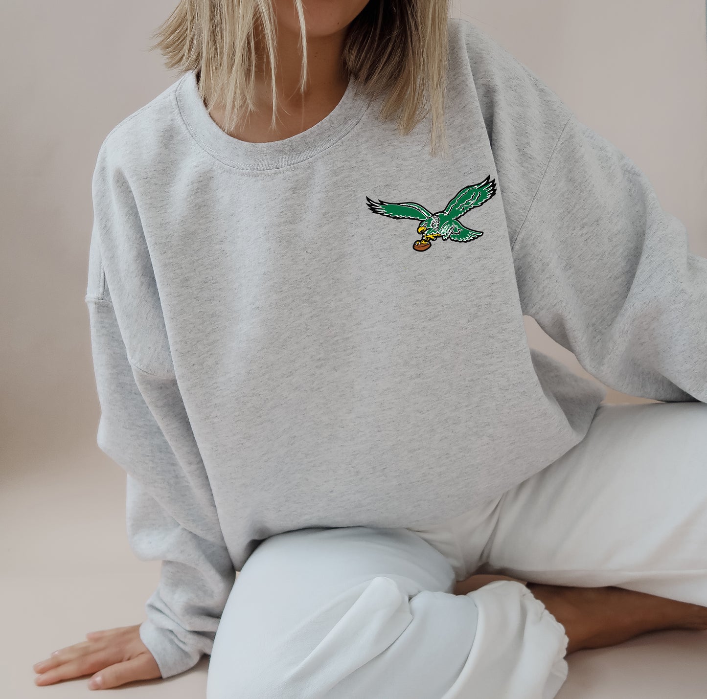 Philadelphia Eagles Noone Likes Us Grey Oversized Sweatshirt / Front and Back Design