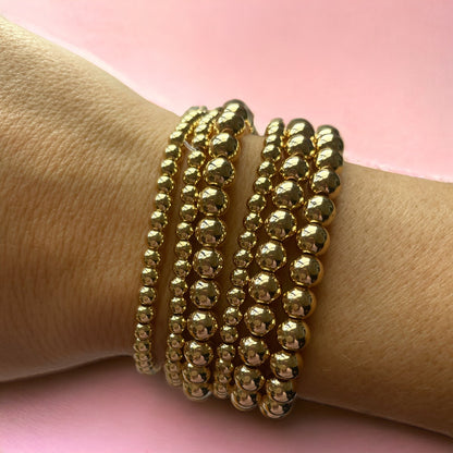 All Gold Stack / Plain Gold Beaded Bracelets (set of 4)