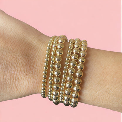 All Gold Stack / Plain Gold Beaded Bracelets (set of 4)