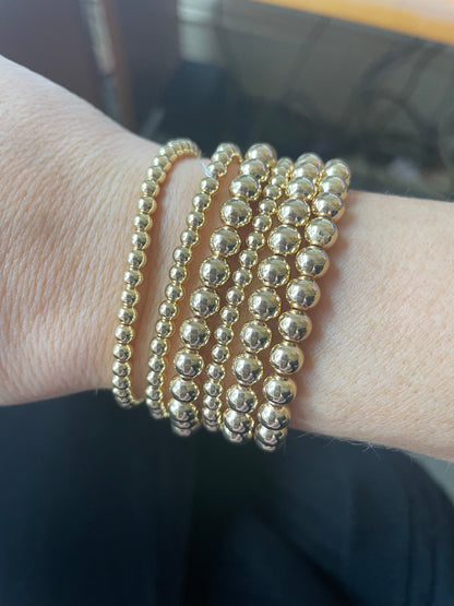 All Gold Stack / Plain Gold Beaded Bracelets (set of 4)