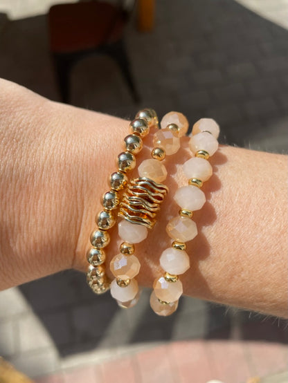 Champagne and Gold Bead Rondelle Crystal Trio Bracelet Set