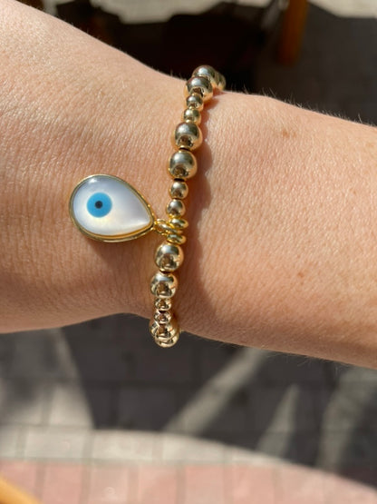 Evil Eye Tear Drop Pearlescent Charm Bracelet - Mixed Bead