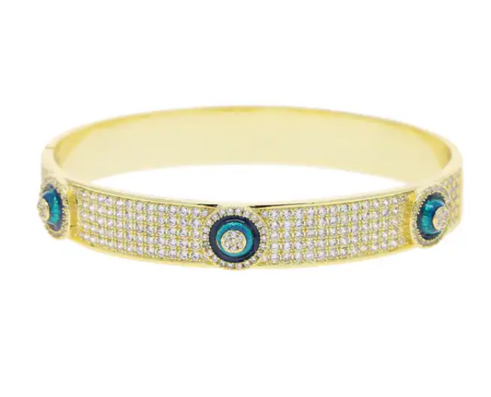 ATHENA || Wide Evil Eye 18k Gold Bangle / Iced Bangle