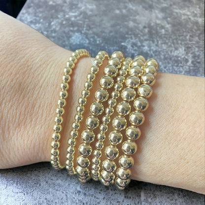 All Gold Stack / Plain Gold Beaded Bracelets (set of 4)