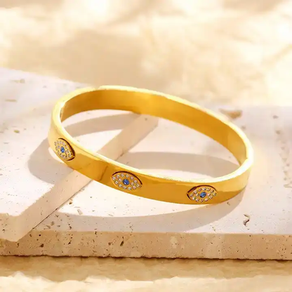 GILD || Wide Evil Eye 18k Gold Diamond Bangle **best seller**