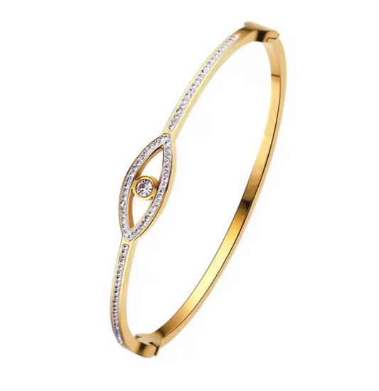 DAINTY || Evil Eye 18k Gold Diamond Bangle