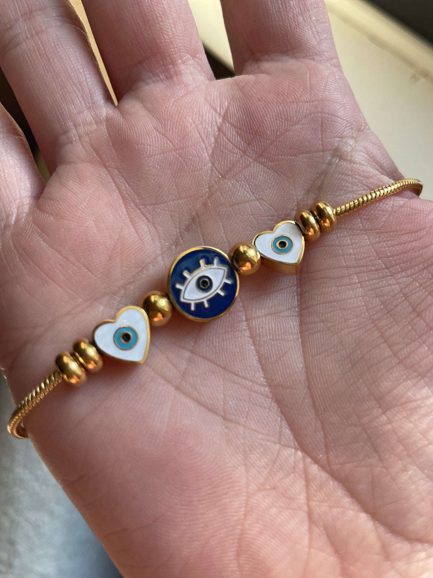 Evil Eye Rope Clasp Bracelet with blue enamel charm