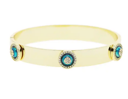 ATHENA || Wide Evil Eye 18k Gold Bangle / Iced Bangle