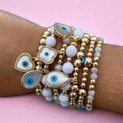 Evil Eye Tear Drop Pearlescent Charm Bracelet - Mixed Bead