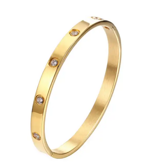RICHIE || Gold Cubic Zirconia Bangle with circle inset stones