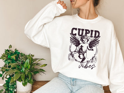 Valentine's Day Sweatshirt / Cupid vibes distressed design / crewneck