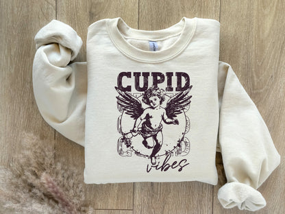 Valentine's Day Sweatshirt / Cupid vibes distressed design / crewneck