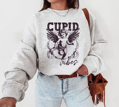 Valentine's Day Sweatshirt / Cupid vibes distressed design / crewneck