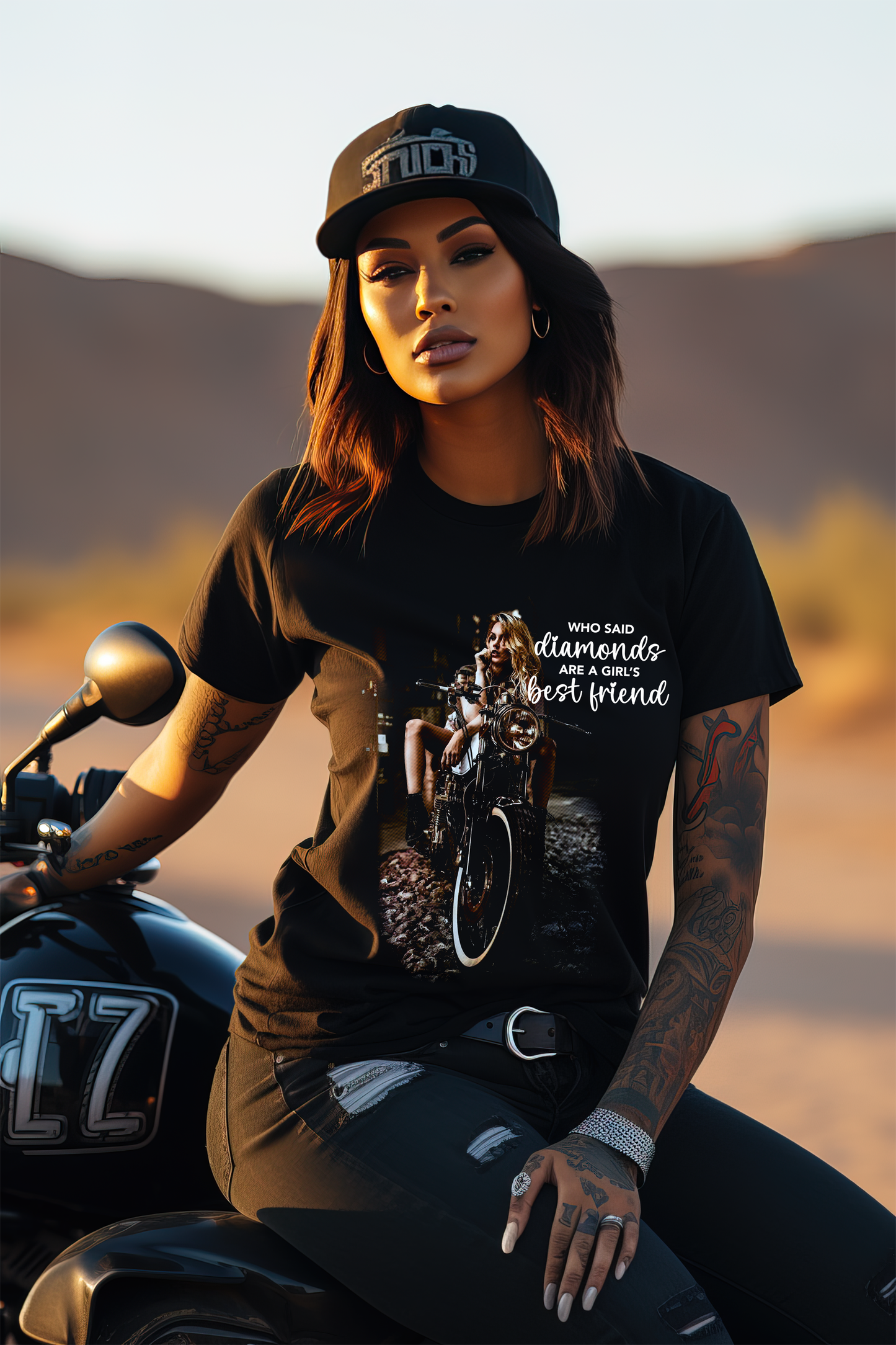 Biker Babe Motorcycle Shirt Diamonds