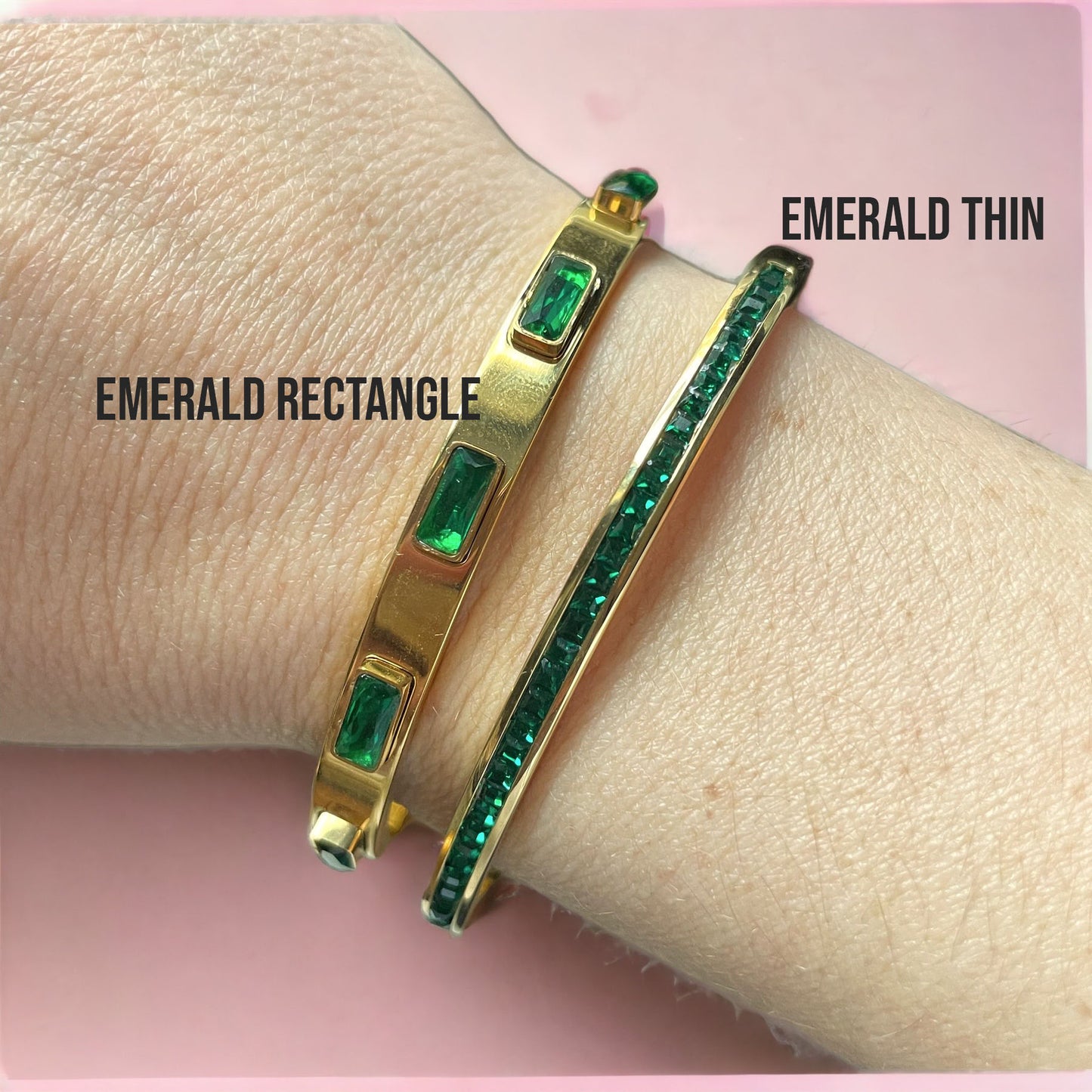 EMERALD || Green stone accents /  18 karat gold bangles (2 options)