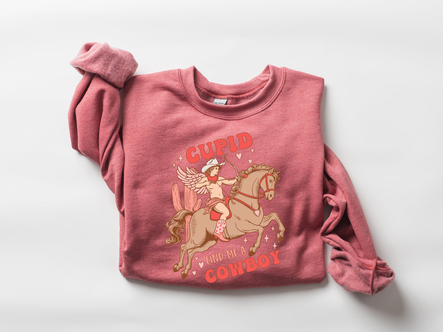 Valentine's Day Sweatshirt / Cupid Bring me a Cowboy distressed design / crewneck