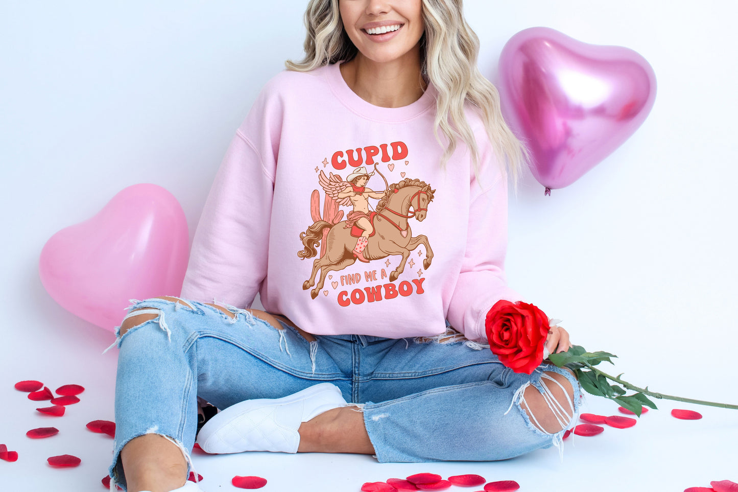 Valentine's Day Sweatshirt / Cupid Bring me a Cowboy distressed design / crewneck