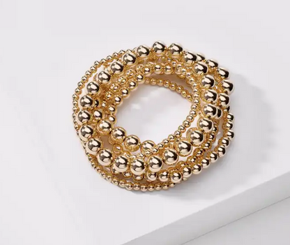 All Gold Stack / Plain Gold Beaded Bracelets (set of 4)