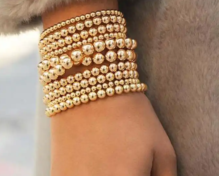 All Gold Stack / Plain Gold Beaded Bracelets (set of 4)