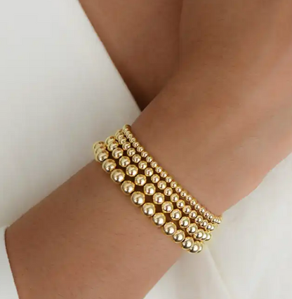 All Gold Stack / Plain Gold Beaded Bracelets (set of 4)