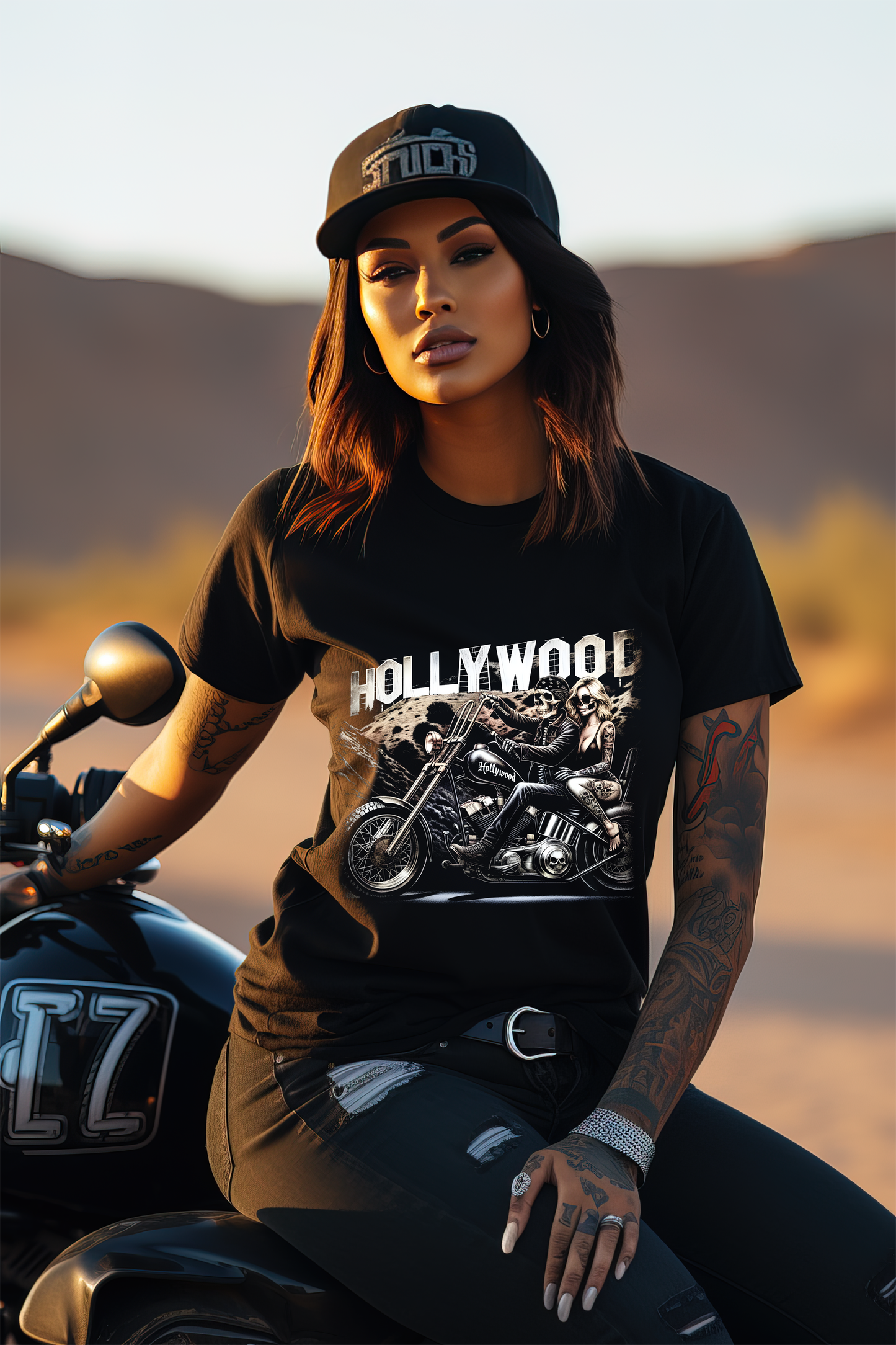 Biker Babe Motorcycle Shirt Hollywood Sign