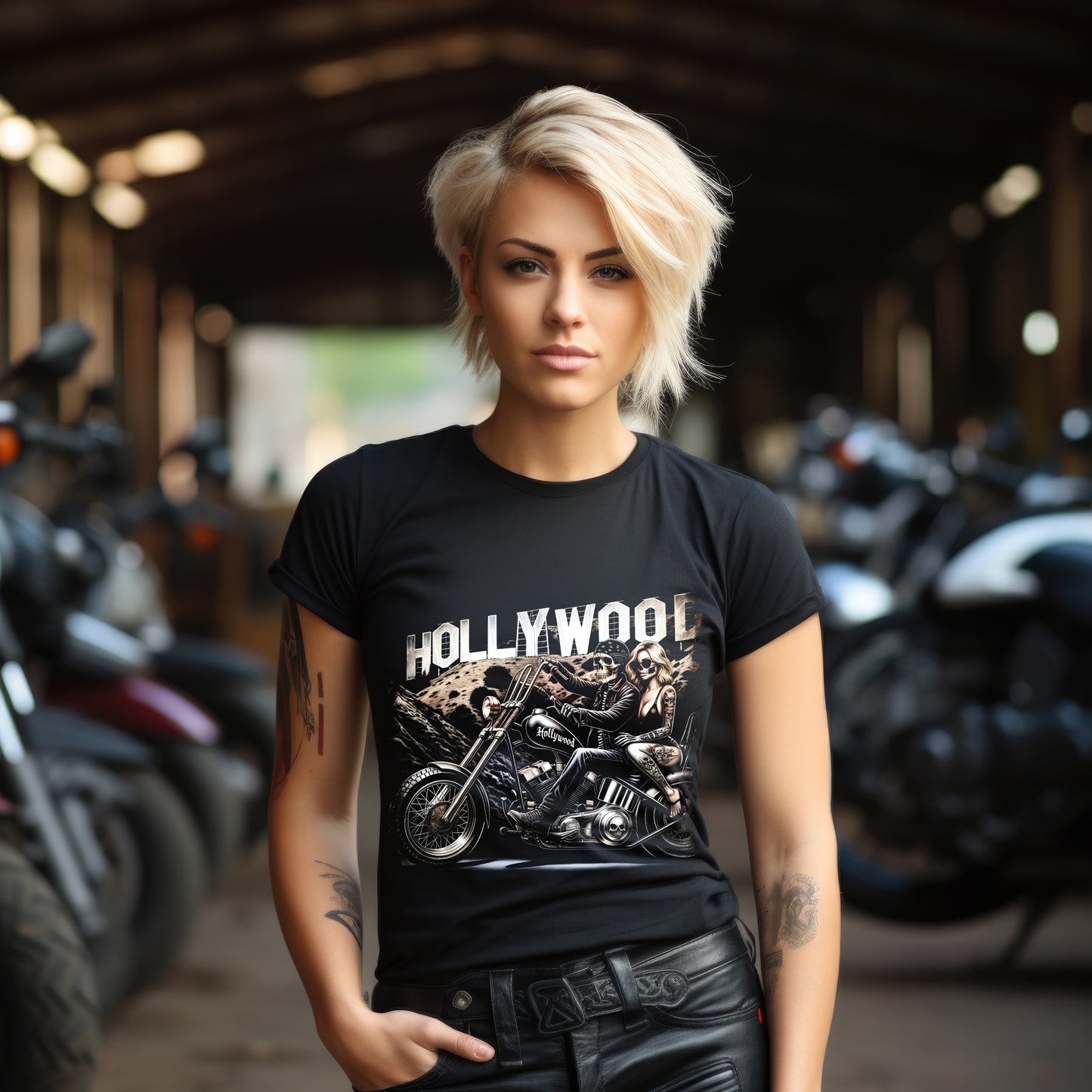 Biker Babe Motorcycle Shirt Hollywood Sign