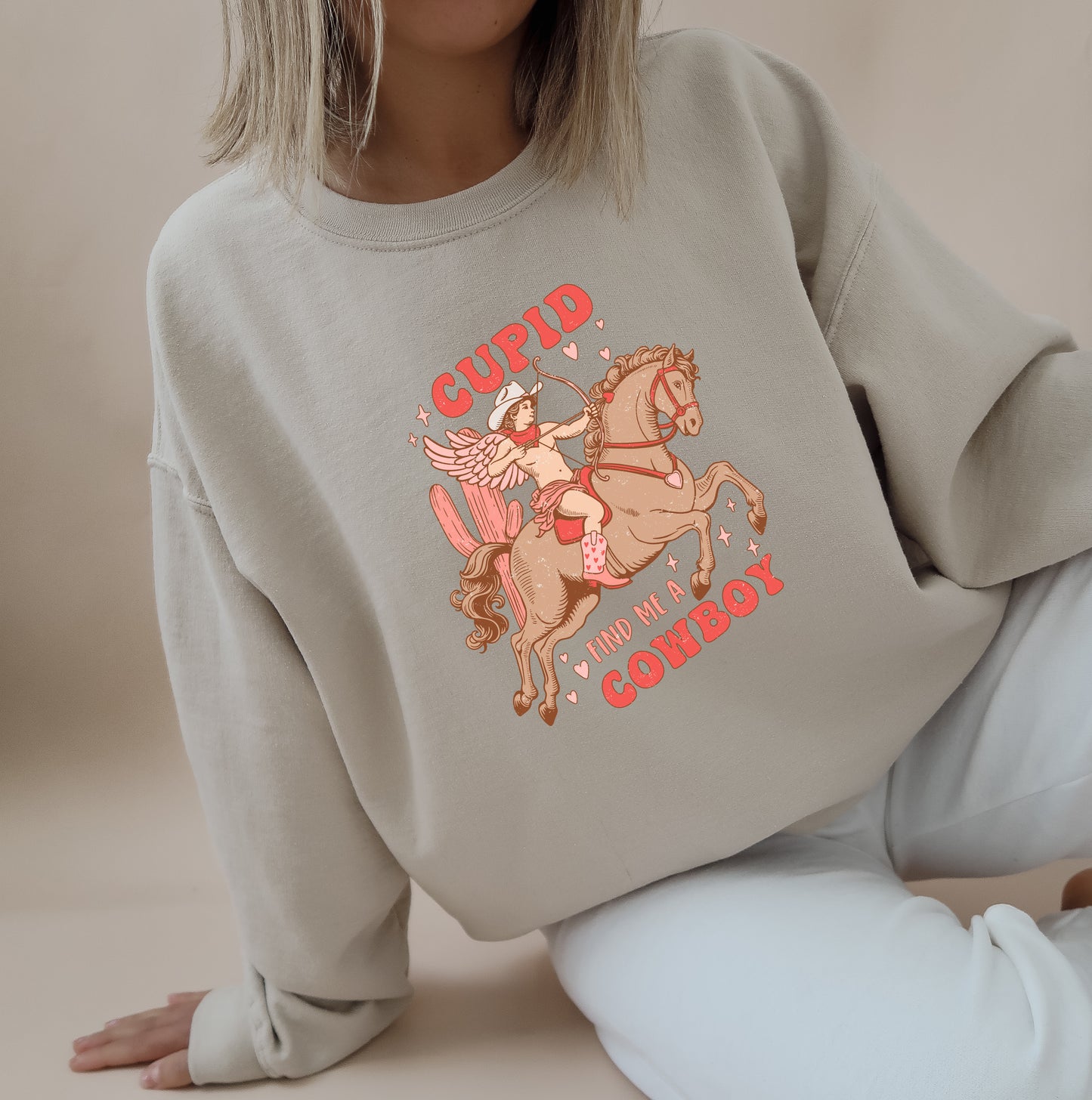 Valentine's Day Sweatshirt / Cupid Bring me a Cowboy distressed design / crewneck