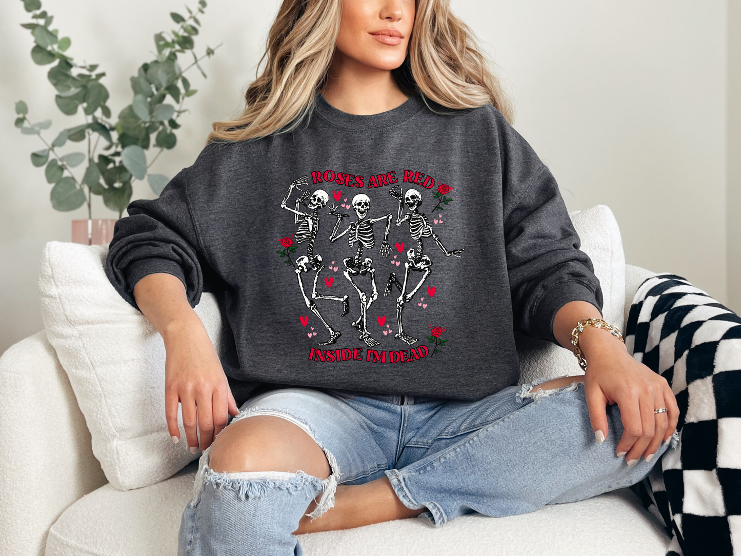 Roses are Red, Inside im Dead - Anti-Valentines Day Crewneck Sweatshirt