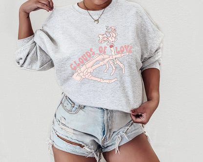 Valentine's Day Sweatshirt / CLOUDS OF LOVE stoner design / crewneck